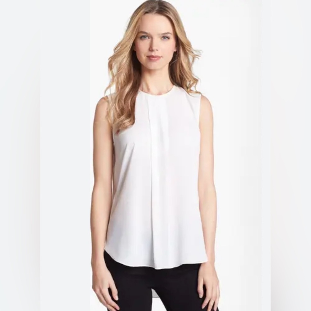 Vince Camuto White Sleeveless Pleat Front Blouse